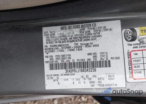 2011 Ford Fusion Hybrid from USA, damaged, VIN 3FADP0L39BR345250